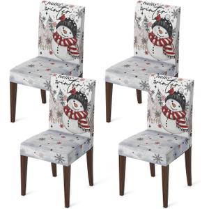 Horaldaily 4PCS Christmas Dining Chair Covers, Blue Snowman Stretch Removable Washable Slipcover Chair Protector for Dining Room Home Decor (Black)