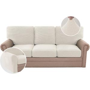 H.VERSAILTEX Multi-Pieces Sofa Covers Stretch Couch Covers Form Fitted Seats and Back Cushions Covers (3 Seat Covers Plus 3 Back Cusion Covers, Bonus 2 Armrest Covers), Ivory