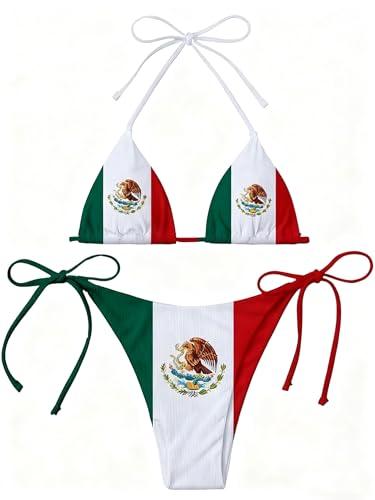 Mexico Flag Women Micro Sexy Bikini Bra Set Summer Beachwear Sexy Beach Two Pieces Bathing Suits Swimwear Blue Size Smal