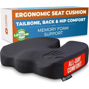 Seat Cushion for Office Chairs - Fits 18"x14" Seats, Tailbone, Coccyx Pain Relief - Butt, Pressure & Sciatica Relief - Gaming, Wheelchair, Car & Desk Pillow, Black (Standard) Seat Cushion for Office Chairs - Fits 18"x14" Seats, Tailbone, Coccyx Pain Relief - Butt, Pressure & Sciatica Relief - Gaming, Wheelchair, Car & Desk Pillow, Black (Standard)