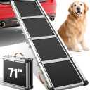 Dog Ramp for Car (200 lbs), Extra L71” W17” Folding Pet Ramp for Large Dogs with with Heavy Duty Hinges, Outdoor Anti-Slip Foldable Dog Car Ramps for SUV Truck Side Door (4 Folded) (4 Folded)