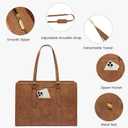 LOVEVOOK Laptop Bag for Women Vintage Leather Work Tote 15.6 inch Large Capacity Computer bag with Clutch Purse for Office, Travel, Casual
