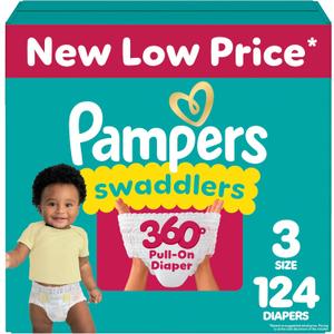 Pampers Diapers - Swaddlers 360 - Size 3, 124 Count, for up to 100% Leakproof Premium Skin Protection (Packaging May Vary)