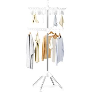 Abiglifty Rotatable and Foldable Clothes Drying Rack, Space Saving Free Standing Laundry Drying Rack for Indoor, Balcony, 2 Layer