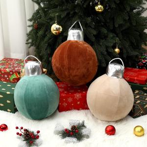 Sinmoe 3 Pcs Giant Velvet Christmas Inflatable Balls Ornament 12 Inch Neutral Hanging Xmas Balls Large Blow up Flocked Decorations for Holiday Couch Chair Lawn Porch Decor