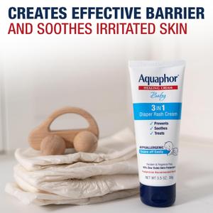 Aquaphor Baby Diaper Rash Cream, 3-in-1 Diaper Rash Relief, 3.5 Oz Tube, (Pack of 2)