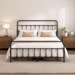 Full Size Metal Bed Frame with Headboard and Footboard,Black