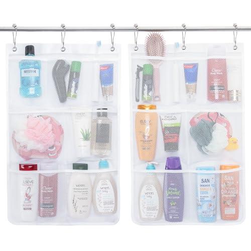 Lifewit Mesh Shower Caddy, 3 Pockets Hanging Shower Organizer with Quick Drying Mesh, Portable Space Saving Bathroom Organizer to Hold Soap, Shampoo and Cruise Ship Essentials, White, 2 Pack