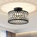 Crystal Black Ceiling Light, Modern Semi Flush Mount Ceiling Lighting Fixture, Round Hallway Lighting Fixtures for Kitchen Entryway Bedroom Laundry Room, 1-Light, 11.4 Inch (11.4in)