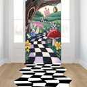 HOMEZZO Wonderland Party Decorations  2PCS Backdrop (70.87"35.43") and Wavy Checker Floor Runner (118.9"37.8") for Birthday Party, Entrance Decor, Photo Booth Supplies