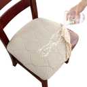 Gute Chair Cover Seats,Suede Chair Cover Seat with Elastic Ties and Button,Removable Washable Dining Upholstered Chair Protector Seat Cushion Slipcovers for Dining Room,Office(Beige Leaf,Pack-4)