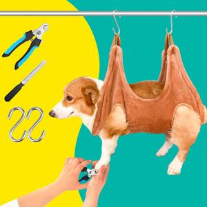 Dog Grooming Kit, Dog Grooming Supplies, Dog Grooming Hammock, Dog Grooming Harness, Dog Nail Clippers, Dog Nail Grinder, Hooks, Dog Hammock Kit for Nail Trimming/Hair Trimming(Coffee, M)