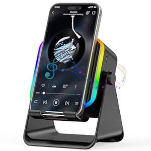 Wireless Induction Portable Bluetooth Speaker - 5 in1 Bluetooth Speaker Phone Stand with Colorful Ambient Light 360° Rotation Compatible with Most Phones - Unique Birthday Gift for Men Women Adults