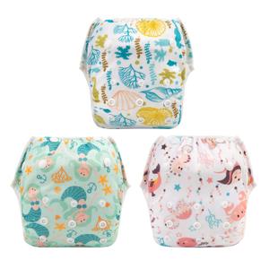Babygoal Baby & Toddler Girl and Boy Swim Diapers, Reusable Adjustable Washable One Size Fits 6M-3T Gifts and Swimming Lessons 3 Pack 3ZSD12 (Large, Seaweed & Sea Crab)