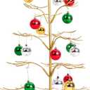 Liliful Christmas Metal Ornament Display Tree and Jewelry Organizer, 36 Inches Wire Ornament Stand Wrought Metal Christmas Tree Ornament Holder with 5 Tiers of Branches for Necklace Accessory, Gold