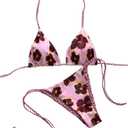 BEAUDRM Women's Y2k Reversible Bikini Set Floral Striped Thong Swimsuit (Pink, M)