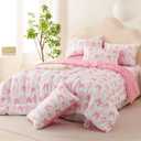 CCoutueChen Pink Bow Comforter Set Queen 3Pcs Pink Floral Bedding Set for Girls Kids Romantic Princess Style Bowknot Bedding Ultra Soft Reversible Garden Flower Comforter Sets with 2 Pillowcases