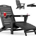 Ciokea Folding Adirondack Chair with Retractable Ottoman Fire Pit Patio Chair with Pull Out Foot Rest Weather Resistant Lawn Outdoor Lounge Chair with 2 Cup Holder (Black)