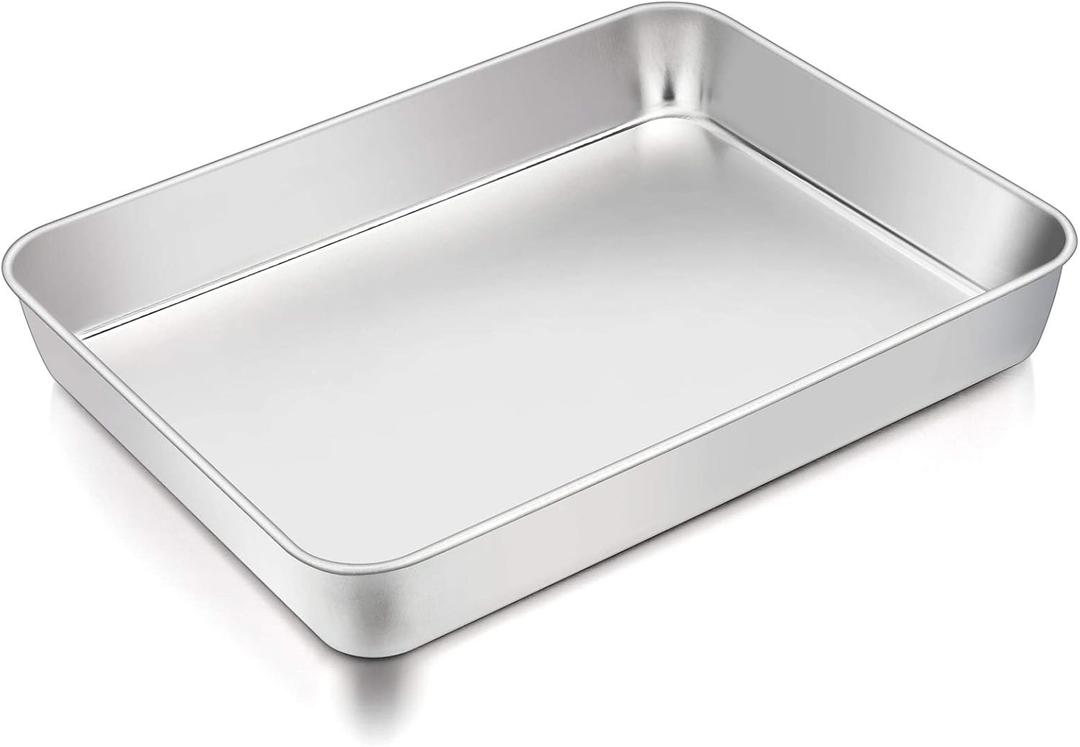 TeamFar Lasagna Pan, 12.3 x 9.75 x 2, Stainless Steel Rectangular Cake Brownie Casserole Pan For Roasting Baking, Healthy & Heavy Duty, Brushed Surface & Deep Side, Dishwasher Safe
