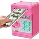 Adevena Electronic Piggy Bank, Mini ATM Password Money Bank Cash Coins Saving Box for Kids, Cartoon Safe Bank Box Perfect Toy Gifts for Boys Girls (Pink)