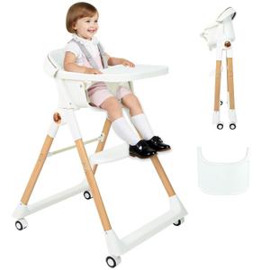 Baby High Chair for Toddler, Foldable High Chair for Dining Table Highchair with 5 Point Harness Seat Removable Adjustable Tray Portable Baby Dinning Chair with Lockable Wheels Easy to Clean Surface