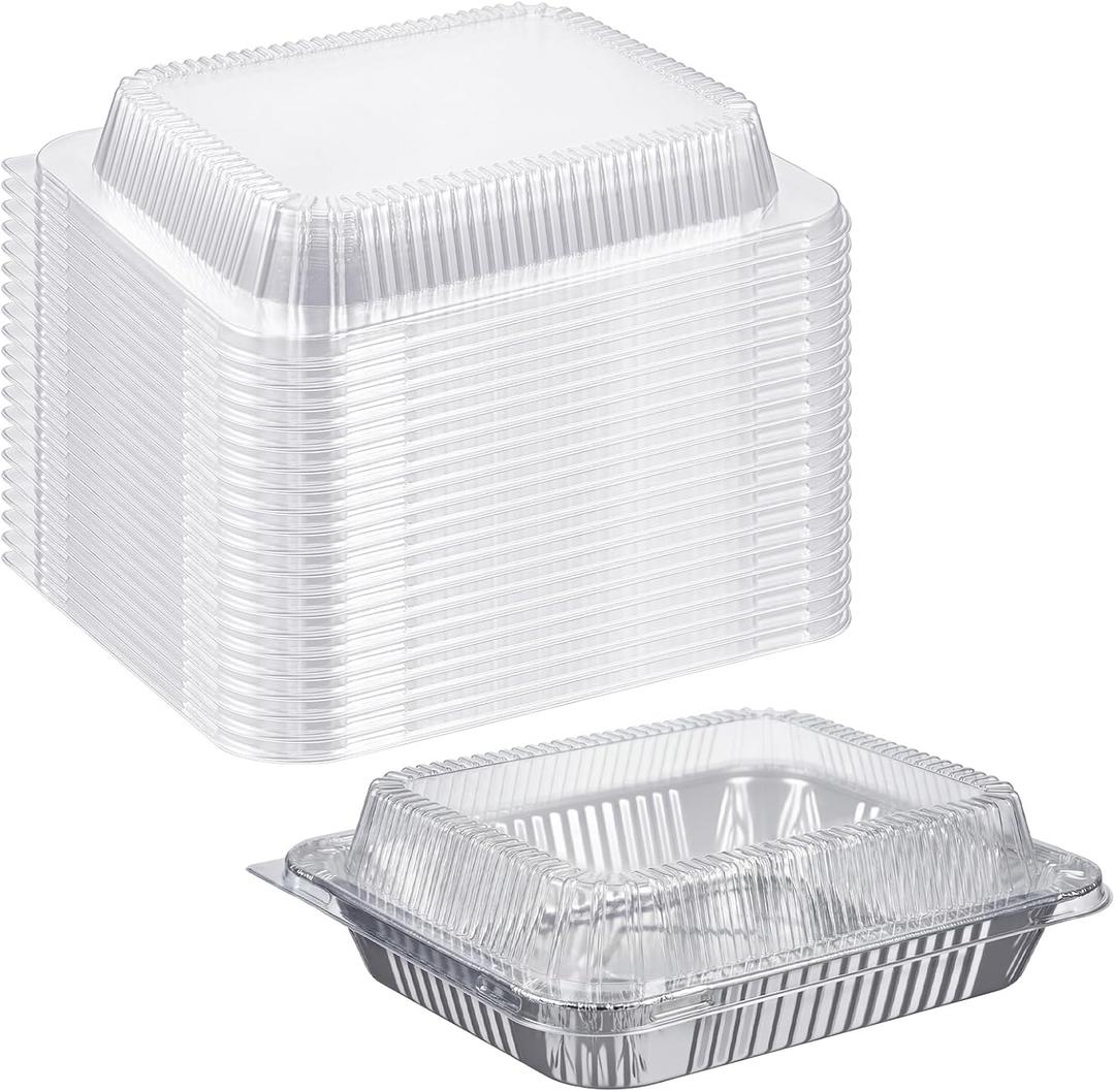 20 Pcs Plastic Clear Lids for 9x13 Inch Aluminum Foil Pans, 1 Inch Height Disposable Dome Lids Only, Airtight Cover for Half Size Steam Table Pans, Catering, Baking, Food Storage