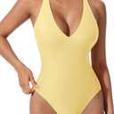 SUUKSESS Women Sexy Low Back One Piece Swimsuit Slimming Tummy Control Bathing Suit (Yellow, S)