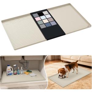 URMONA Waterproof Silicone Under Sink Mat 34'' x 19'' Shelf Liner for Kitchen and Bathroom, Cabinet and Counter Protector, Storage and Organizers, Litter Mat, Pet Cat Puppy Essentials(Cream)