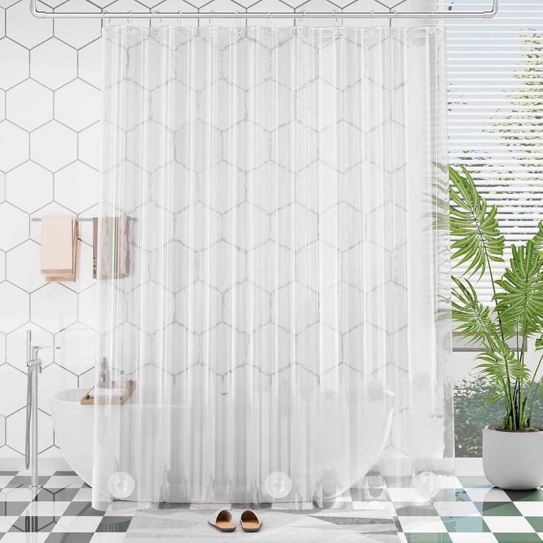 AmazerBath Extra Long Shower Curtain 90 Inches Long, Clear Premium PEVA Plastic 72x90 Inches, Tall Bathroom Curtain Heavy Duty with 3 Weighted Stones and 12 Grommet Holes