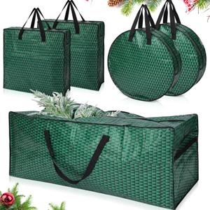 5 Pack Christmas Storage Bags,7.5 ft Green Christmas Tree Large Bag, 24" Wreath Containers and 25" Garland Packing Tote Moving Bags with Handle Zipper for Artificial Xmas Tree Wreath Garland