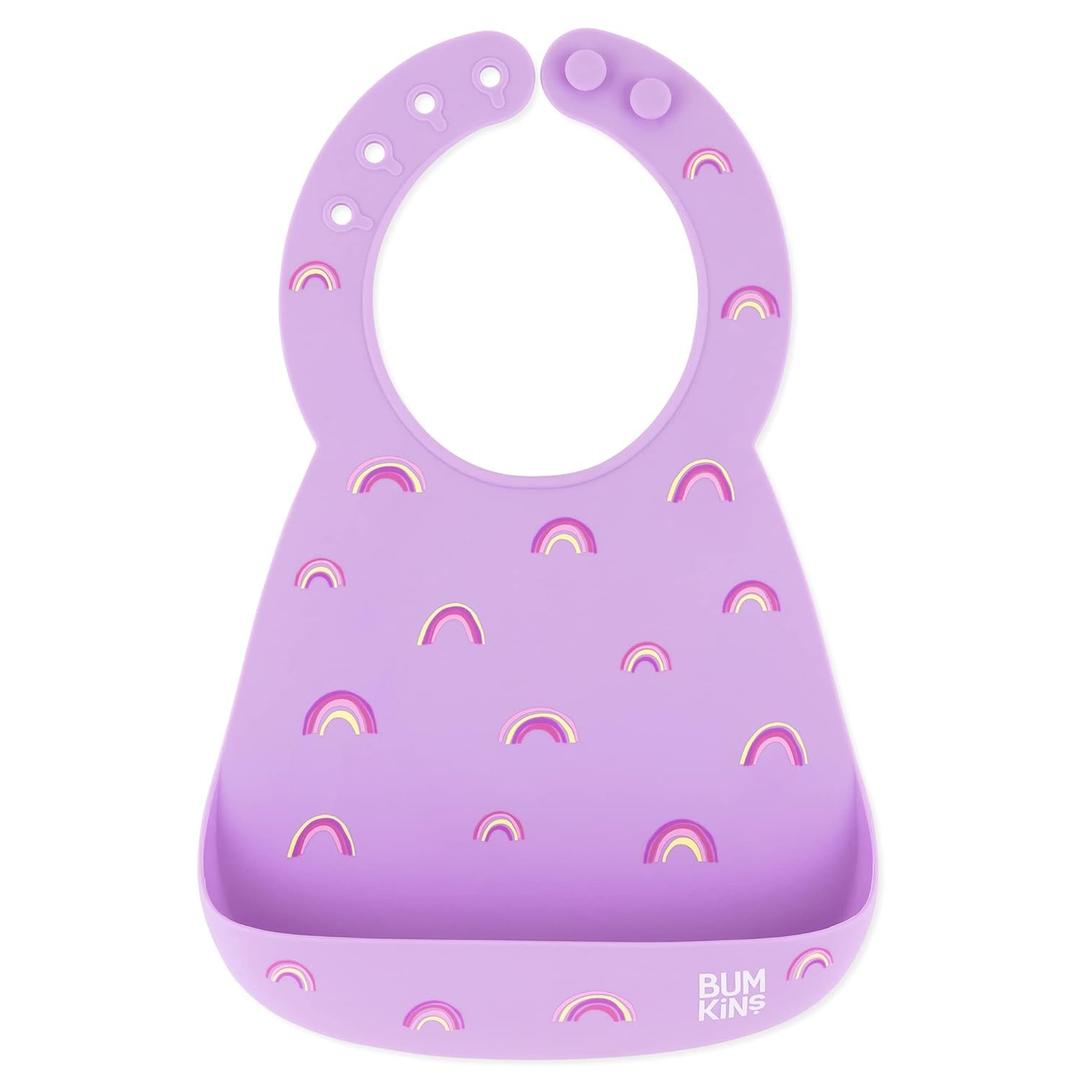 Bumkins Bibs, Silicone Pocket for Babies, Baby Bib for Girl or Boy, for 6-24 Months Up to Toddler, Essential Must Have for Eating, Feeding, Baby Led Weaning Supplies, Mess Saving, Rainbows Purple Bumkins Bibs, Silicone Pocket for Babies, Baby Bib for Girl or Boy, for 6-24 Months Up to Toddler, Essential Must Have for Eating, Feeding, Baby Led Weaning Supplies, Mess Saving, Rainbows Purple