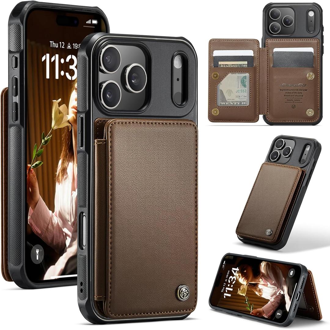 Bemal for iPhone 17 Pro Wallet Case with Card Holder, RFID Blocking, Flip Folio Leather Kickstand for Men and Women, Durable Shockproof Protective Phone Cover, Brown