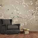 Bormia Chinoiserie Wallpaper Plum Flowers and Birds Wall Mural Wallpaper for Living Room Bedroom(Not Peel n' Stick), Size: 195" x 120"