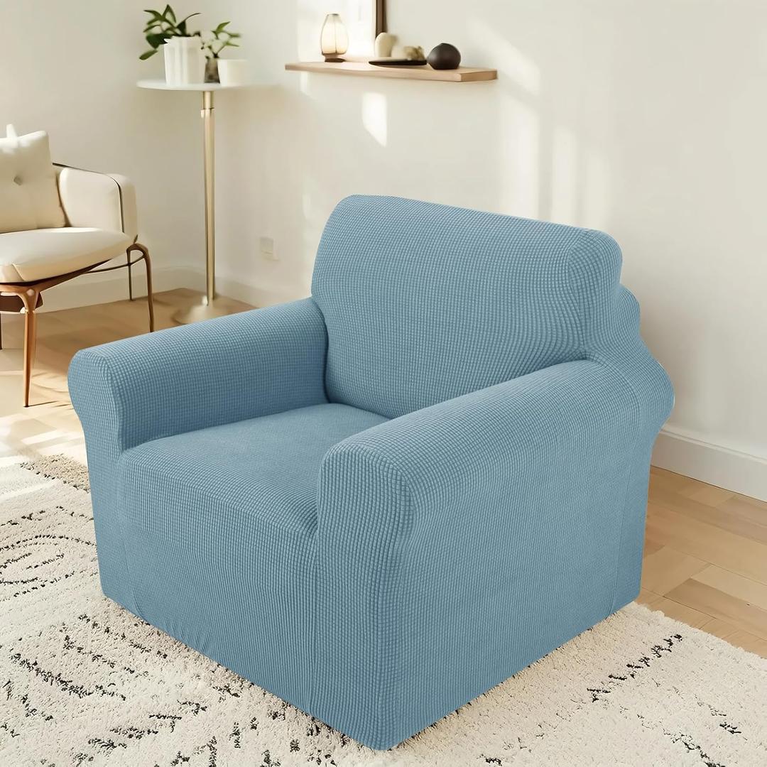 Stretch Couch Cover Washable Sofa Slipcover Furniture Protector with Non Skid Foam and Elastic Bottom for Kids, Dog(Chair/Steel Blue) (Small)
