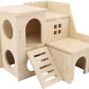 Tiny Hamster Maze Wood House Fun Slide House DoubleDecker Hut for Dwarf Gerbil Mouse Mice Rat Small Animals(Only for Small Hamster)