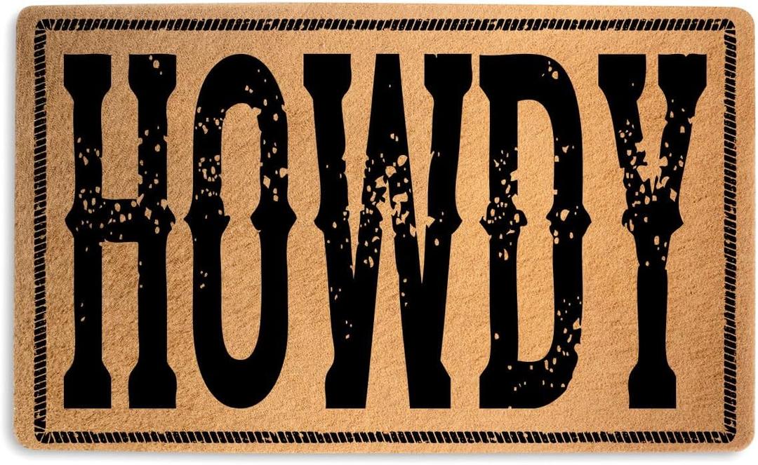 Western Farmhouse Howdy Doormat 17.7x29.5 Inch, Faux Coco Coir Doormat with Non-Slip PVC Backing, Modern Western Howdy Non-Slip Door Mat for Covered Outdoor Area Indoor Entryway Porch Home Decor
