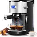 Stainless Steel 20 Bar Espresso Machine for Home Latte Cappuccino | 25s Heat-Up, Preset Single & Double Espresso, Milk Frother, Temperature Control, 45oz Water Tank, Compact Design