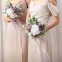 Ling's Moment Artificial Bridesmaid Bouquets Set of 6 Purple Wedding Flower Bouquets White Rose Floral Bouquet Lilac Bridal Bouquets with Ribbon Ceremony,Anniversary,7-inch Diameter