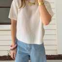 RUEWEY Women Y2k Short Sleeve Sweater Lightweight Crew Neck Pullover Knit Tee Tops Solid Color Shirt Top Blouse (S)