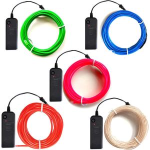 El Wire 5 Pack(Red,Blue,White,Green,Pink),9ft/2.75m neon Light Flash Electroluminescence, Used for DIY Design, Decoration...