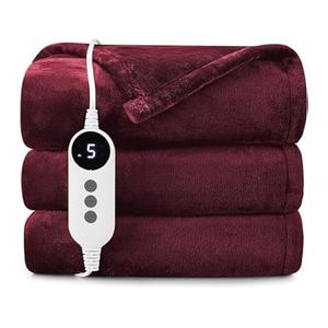 Electric Heated Blanket, Soft Flannel Fabric Heating Blanket Features 5-Level Temperature Adjustment Machine Washable ETL Certified Double-Sided Heating