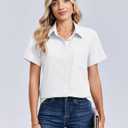 Zeagoo Women Blouses Short Sleeve Button Down Shirts Business Casual Dressy Work Tops Summer Spring Clothes (White, M)