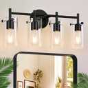 2023 Upgrade 4-Light Matte Black Bathroom Vanity Light Fixtures, Clear Glass Shade Wall Sconces for Mirror, Bedroom, Living Room, Hallway