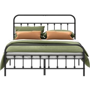 Metal Bed Frame - Structurally Stable Heavy Duty Steel Slat Supported Queen Bed Frames,No Box Spring Needed for Easy Removal and Transport. (Black)