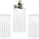 Cocktail Table Covers - 3 Pack 32"x 43" White Cocktail Table Tablecloth with Natural Wavy Round Skirt for Bar Wedding Party Banquet