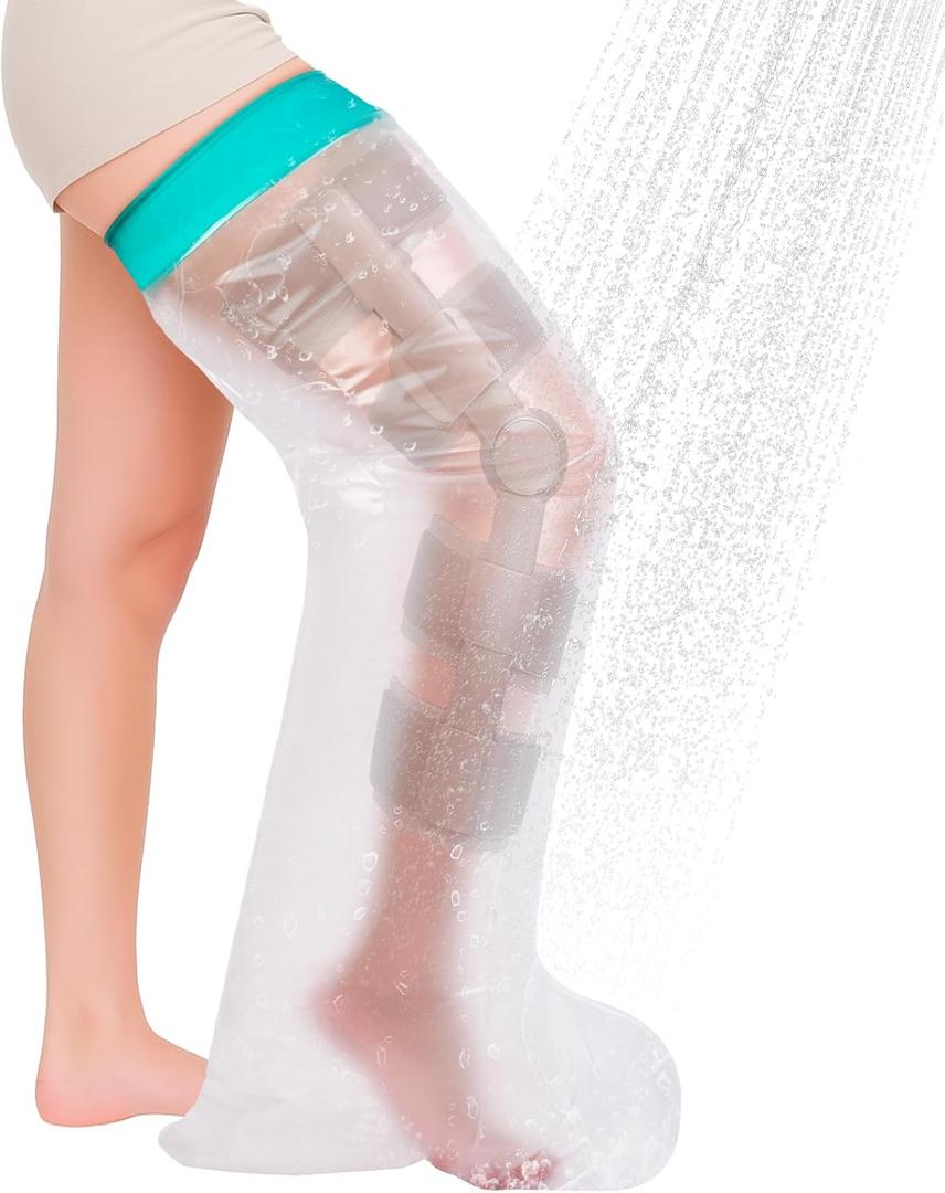Waterproof Leg Cast Cover for Showering, Reusable Shower Sleeve for Full Leg After Surgery, Watertight Non-Slip Adult Fracture Protector Bag, Water Proof Medical Covers for Thigh/Knee/Wound/Bandages, Full Leg