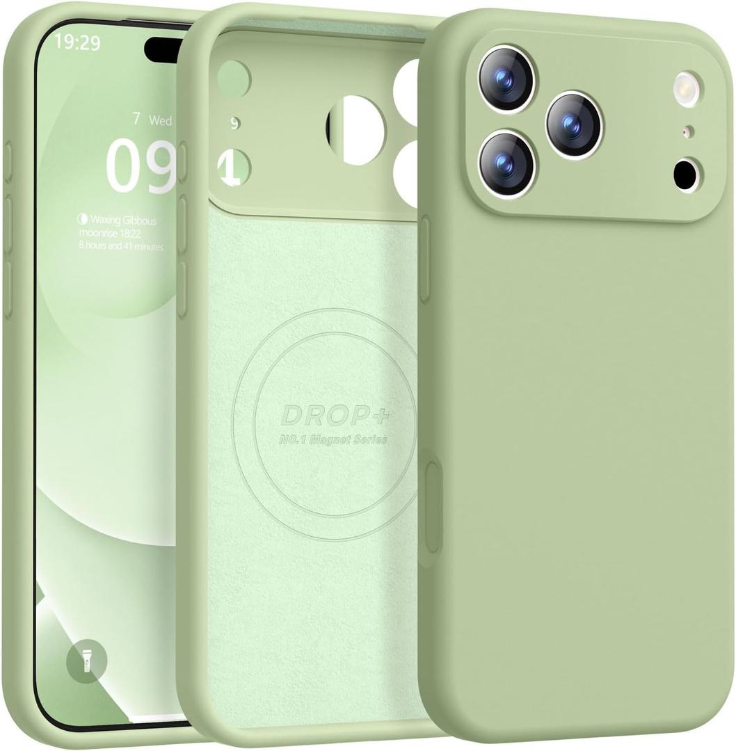 Magnetic for iPhone 17 Pro Max Case [Compatible with Magsafe] [Premium Silicone Satin-Smooth Touch] Slim Shockproof Anti-Scratch Microfiber Lining Case, 6.9 inch, Matcha