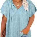 Halife Women's Plus Size Boho Tops Floral String V Neck Casual Summer Beach Blouses Shirts, XL