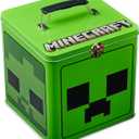 Minecraft Cookie Tin for Kids and Teenagers, Metal Clasp 7 x 7 Decorative Storage Cookie Jar - Gifts for Gamers