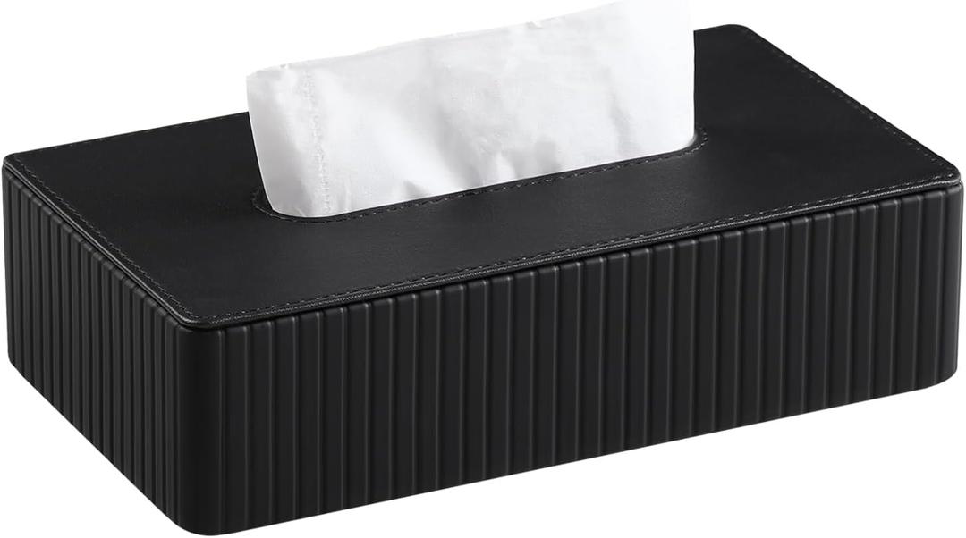 PU Leather Short Tissue Box Cover Rectangle, Small Tissue Box Holder with Magnetic Closure, Decorative Rectangular Tissue Holder for Bathroom Car Office (Black)